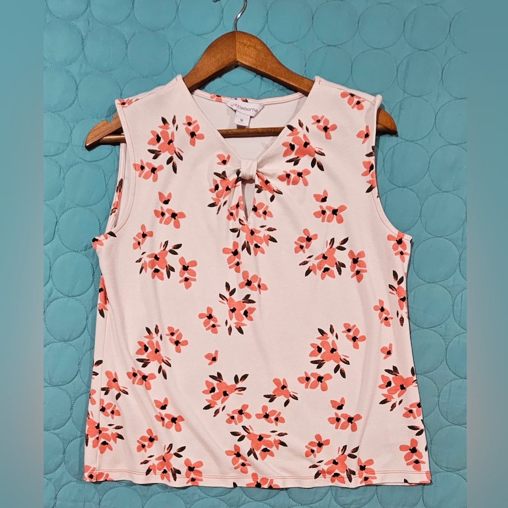 Liz Claiborne Pink and White Floral Sleeveless Blose Size‎ M